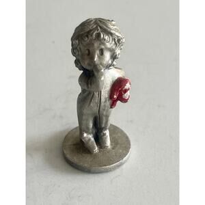 Child, Sucking Thumb, Holding Dog, Pajamas, Christmas, Lamb, Pewter, Statue, Min